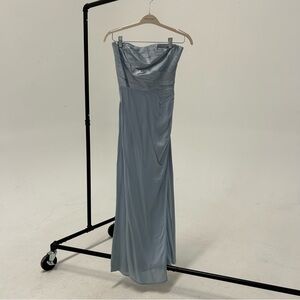 Blue Ruched Strapless Gown